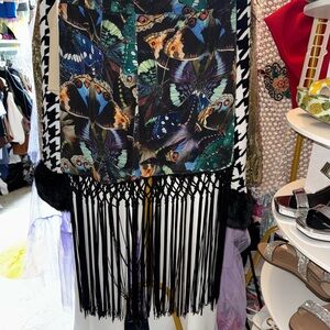 Show Me Your MuMu Multicolor Butterfly Skirt with Black Fringe